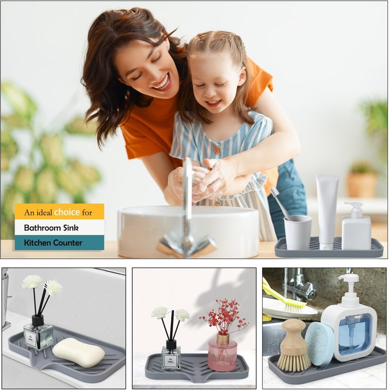 Yasmen Silicone Bathroom Soap Dishes, Sink Sponge Holder for Kitchen, Rubber Soap Dish with Drain, Shower Soap Sponge Tray, Sink or Counter Organizer, for Bar Soap, Bottle, Dish Soap Dispenser-Grey - Image 3